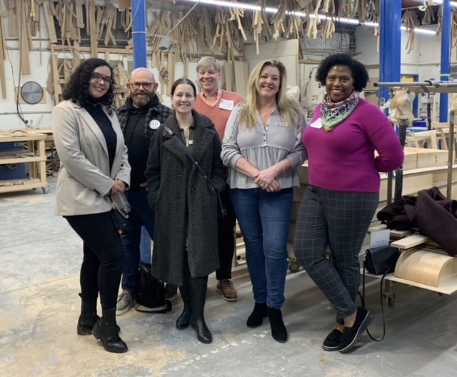 THE ASID NJ 2023-2024 Board at Samuelson Furniture, including from left to right, Jaydah Ruiz, Student Rep to the Board; Paul Sarrubbo, Membership Director; Marina Umali, President; Jeffery McCullough, Professional Development Director; Judi Crook, President-Elect; and Marilyn LaVergne, At-Large Director.  